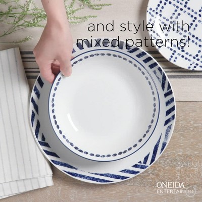 Navy and White Porcelain 12-Piece Geometric Dinnerware Set