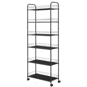 FONTOI Baker's Racks, 6 Tier Shelving Unit, Slim Rolling Storage Cart with 6 Baskets, Mobile Rack for Garage Kitchen Office, Black, 10"*61"*22.8" - 1 of 4