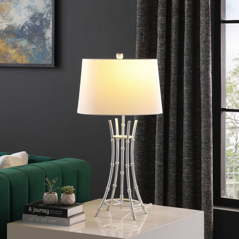 29.25&#34; Kiara Modern Bamboo Metal Table Lamp Satin Silver - Ore International, 4 of 5