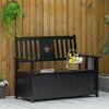 Outsunny Outdoor Wooden Storage Bench Deck Box, Wood Patio Furniture, 43 Gallon Pool Storage Bin Container with Cloth, Backrest, Armrests, Star, Black - 3 of 4