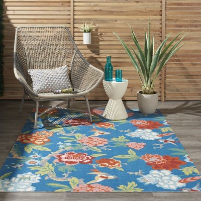 Blue Multicolor Floral Synthetic 4' x 6' Reversible Area Rug
