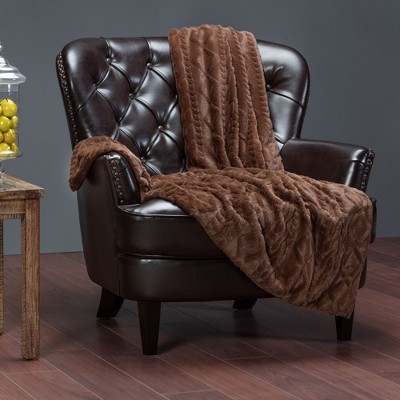 Chanasya Cable Knit Embossed Faux Fur Throw Blanket - Reverse Mink