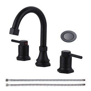 WOWOW 8 in. Widespread Double Handle Bathroom Faucet with Pop-up Drain Kit - 1 of 4