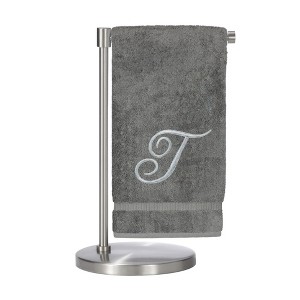 BC BARE COTTON Monogrammed Bath Towel, Personalized Gift, 27 x 54 inches - Set of 2 - Gray - Silver Script - 1 of 1