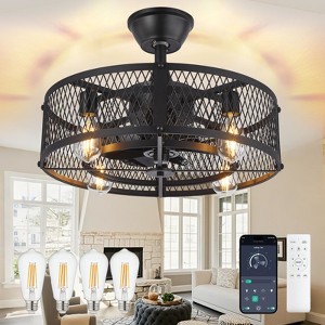 Aoibox 20" Black Farmhouse Caged Ceiling Fan with Light, Remote Control, Quiet DC Motor, for Bedroom Kitchen Living Dining Room - 1 of 4