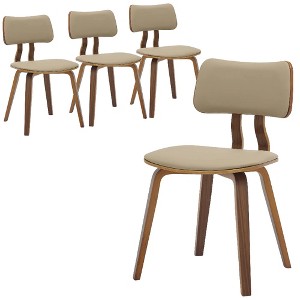 LeisureMod Clivo Leather Dining Chair – Modern Open-Back with Curved Wooden Slats & Poplar Wood Legs for Kitchen or Dining Room Set of 4 - 1 of 4