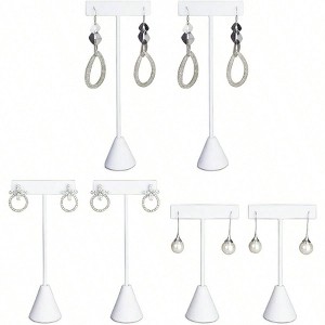 6Pcs Earring T Stand Set, 3 Heights, White Leatherette, for Showroom Displays - 1 of 4