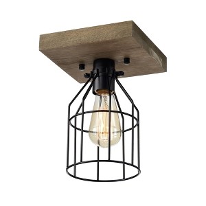 6" x 6" x 8" 1-Light Koko Metal Cage Pendant Black - Warehouse Of Tiffany: Modern Flush Mount, ETL Listed - 1 of 2