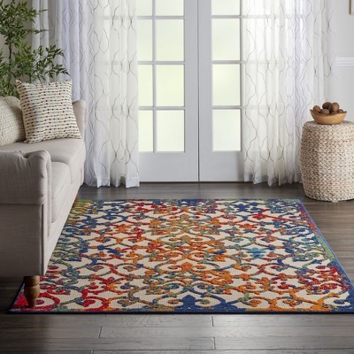 Multicolor Round Synthetic Flat Woven Area Rug