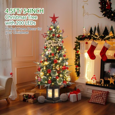 3/4.5Ft Artificial Christmas Tree With Warm White LED Lights，Fiber Optic-Like Flocked Tree  for Home, Shops, Party and Holiday Christmas Decoration