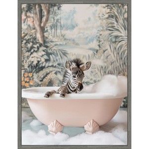 Amanti Art Zebra Bath Time by Niky Rahner Framed Canvas Wall Art - 1 of 4