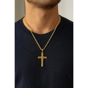 RMZ 18K Gold Plated Cross Pendant with 24" Cuban Chain – Modern Faith Jewelry for Men - 1 of 2