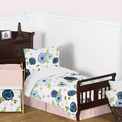 5pc Sweet Jojo Designs Watercolor Floral Toddler Bedding Set Pink/Blue - Sweet Jojo Designs