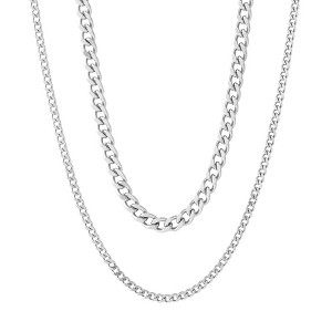 Adornia Men's Silver Tarnish Resistant 2-PIECE Chain Necklace HOLIDAY Set - 1 of 4