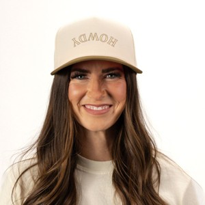3D Puff Embroidered Howdy Upside Down Arch - Women's Canvas Trucker Hat - 1 of 3