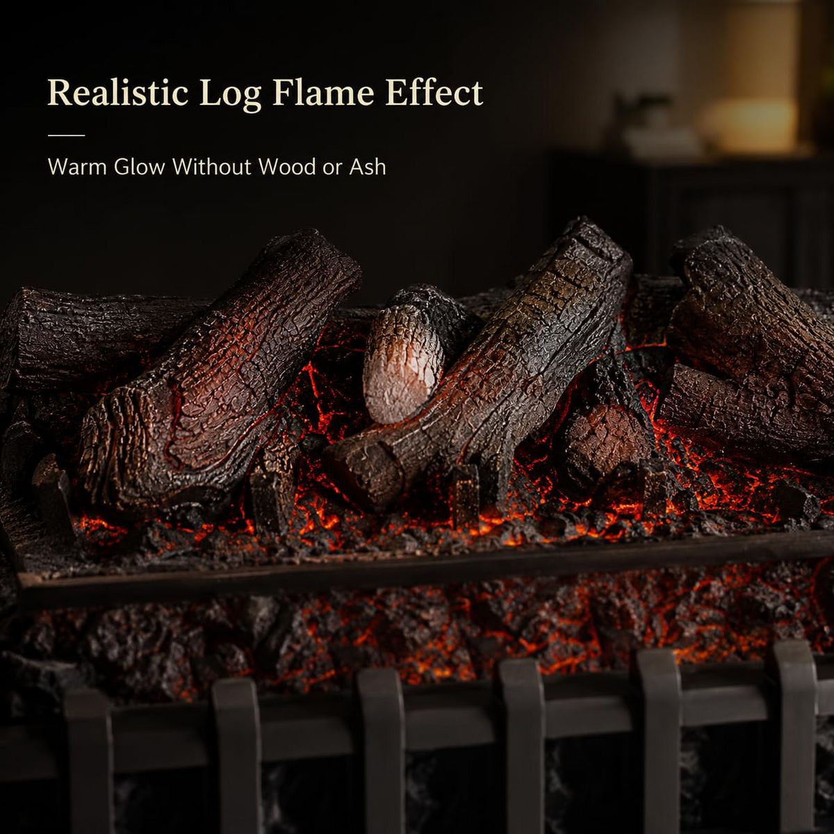 Garvee 23" Electric Fireplace Log Set Heater, Charcoal, 3 Brightness, Remote, 120V/1500W - thumbnail 6