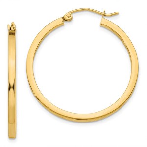 Black Bow Jewelry 2mm, 14k Yellow Gold, Polished Square Tube Hoops, 30mm (1 1/8 Inch) - 1 of 4