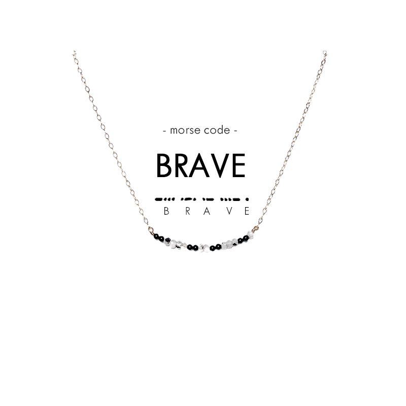 ETHIC GOODS Women's Dainty Stone Morse Code Necklace [BRAVE], 1 of 7