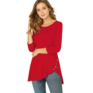 Allegra K Women's 3/4 Sleeve Round Neck Button Decor Casual Stretchy Tunic Tops - 1 of 4