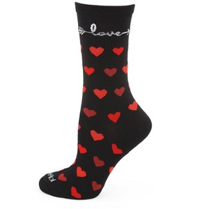 Memoi Love Struck Bamboo Blend Crew Sock Black 9-11 - 1 of 4