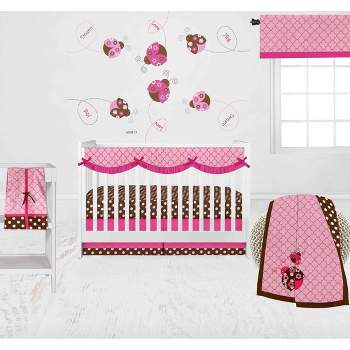 Bacati - Ladybugs Pink Chocolate 6 pc Crib Bedding Set with Long Rail Guard Cover