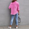 Clearlove Womens Oversized Ripped Denim Jacket Frayed Hem Button Basic Fall Coats Jean Jackets with Pockets - 2 of 4