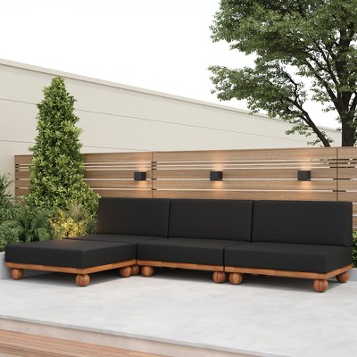Scott Living Dulcie 4 Piece Outdoor Acacia Wood L Shape Sectional Sofa with Removable Cushions