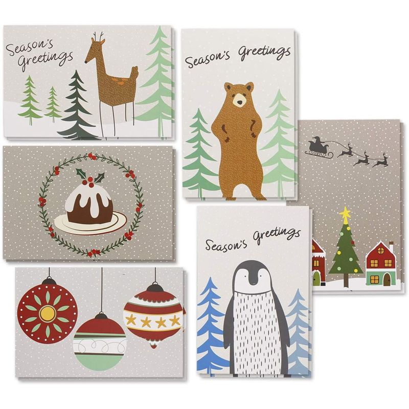 Sustainable Greetings 36-Pack Merry Christmas Greeting Cards and Envelopes, Cute Animals Designs (4 x 6 In), 1 of 7