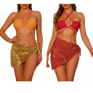 Elerevyo Women's Bandeau O Ring Cinched Strapless with Sarong Cover-Ups Beach Skirt Bathing Suit 2 Sets - 1 of 4