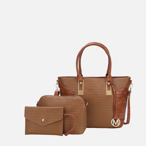 MKF Collection Tote Handbag with Cosmetic Pouch and Wristlet, Shonda 3-Piece Set – MKF Collection by Mia K – Tan