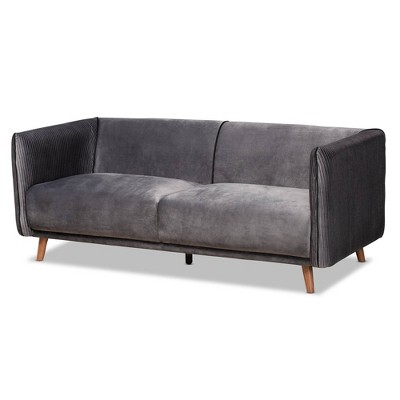 Beacher Velvet and Wood Sofa Gray/Walnut Brown - Baxton Studio