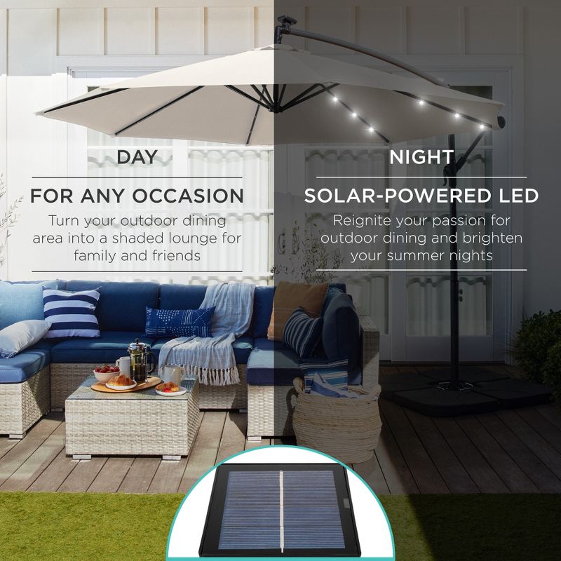 Best Choice Products 10ft Solar LED Offset Hanging Outdoor Market Patio Umbrella w/ Adjustable Tilt, 4 of 9