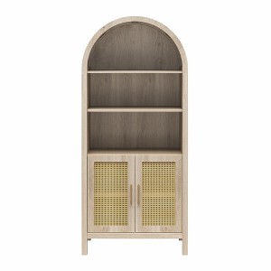 RealRooms Anaya Tall Arched Storage Cabinet with Faux Rattan Doors, Blonde Oak - 1 of 4