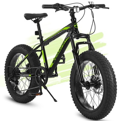 YONWAY Kids Fat Tires Mountain Bike, 7 Speed Dual Disc Brake, High Carbon Steel Frame, for Snow and Off-Road Riding