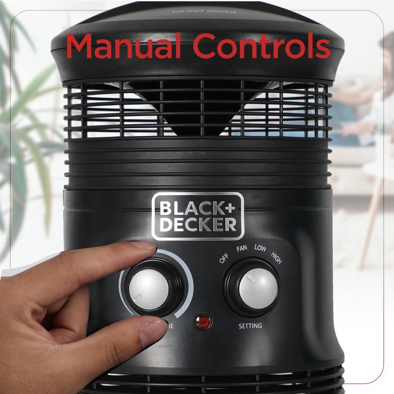 BLACK+DECKER Electric Heater, 360 Surround Portable Heater, Mini Heater with Fan & Adjustable Thermostat, 3 Settings & Manual Controls, 4 of 9