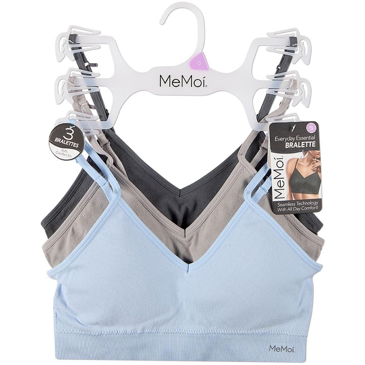 Memoi 3 Pack Women's Seamless Low-Back V-Neck Tag-Free Padded Pullover Bras - thumbnail 7