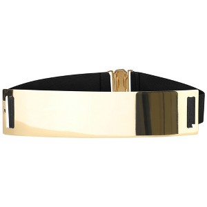 INSPIRE CHIC Women's Mirror Metal Gold Tone Plate Elastic Cinch Skinny Waist Belt - 1 of 4