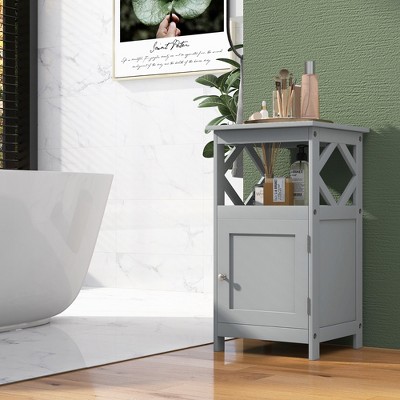 Gray MDF Bathroom Floor Cabinet with Open Shelf and Single Door