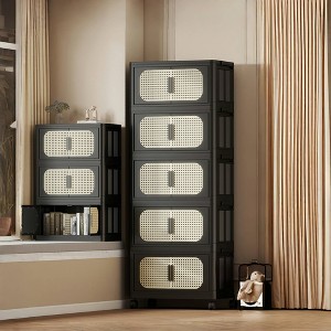 ORRD Retro Black Folding Storage Cabinet, 20" Wide, 5-Tier Plastic Organizer with Wheels & Magnetic Doors - 1 of 4