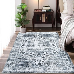 Non-Slip Machine Washable 2x3 Vintage Print Area Rug, Distressed Low Pile Entryway Doormat for Kitchen Bathroom Bedroom, Taupe - 1 of 4
