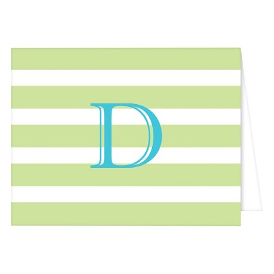 "D" Monogram Cabana Stripe Folded Notes Collections Light Green