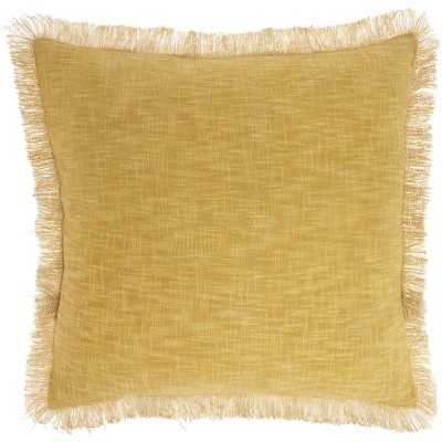 HomeRoots 22" Yellow Cotton Throw Pillow With Fringe
