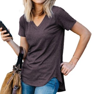 Amaryllis Women's Short-Sleeve Casual V-Neck High-Low Hem Tee Soft Lightweight Comfortable - 1 of 3
