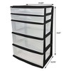 Homz Extra-Wide Plastic Storage and Organizer Tower with 5 Clear Drawers for Home, Office, Classroom, Craft, Art Supplies, Clothes, Black Frame - 4 of 4