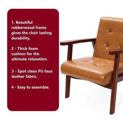 Mid-Century Modern Brown Faux Leather Accent Chair