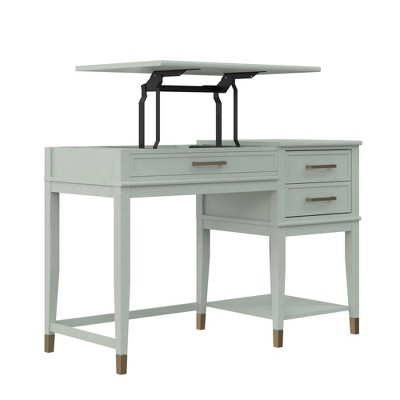 Pale Green Adjustable Height Wood Desk with Drawers