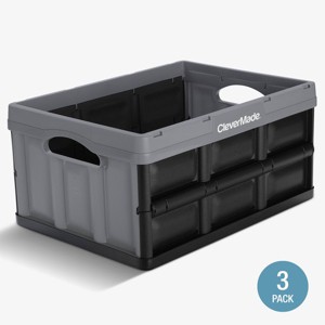 CleverMade Collapsible 3pk 32L 100% Recycled Storage Bin Stone - 1 of 4