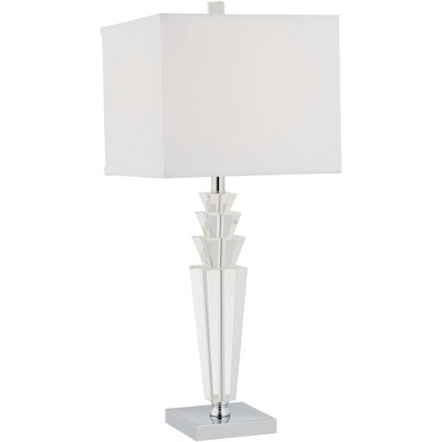 Vienna Full Spectrum Art Deco Table Lamp Crystal Fluted Column White Fabric Square Sided Shade Living Room Bedroom Bedside Office