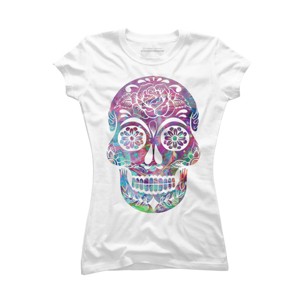 Junior's Design By Humans Halloween Sugar Skull By honeytree T-Shirt - 1 of 3