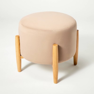 Elroy Round Velvet Ottoman with Wooden Legs Light Brown - Threshold™  designed with Studio McGee